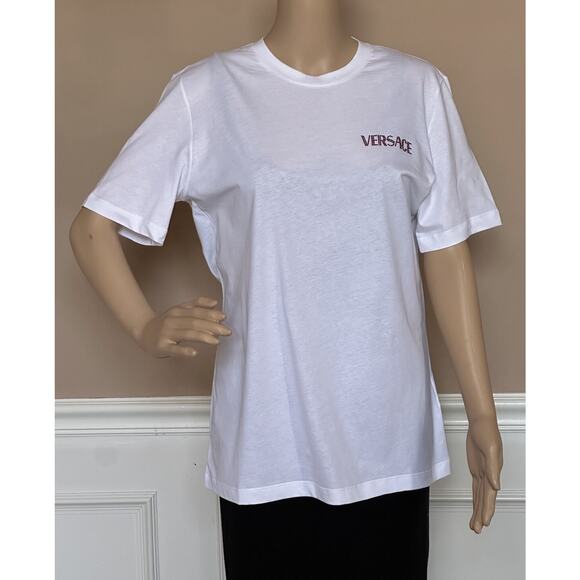 NWT Versace Logo Series Crystal-embellished T-Shirt White 4 US (38 Eu) 1014555 - Picture 1 of 12